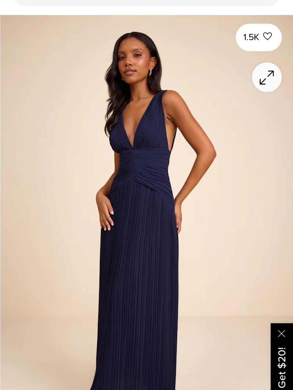 Lulu's Navy Plunge V-Neck Pleated Maxi Dress